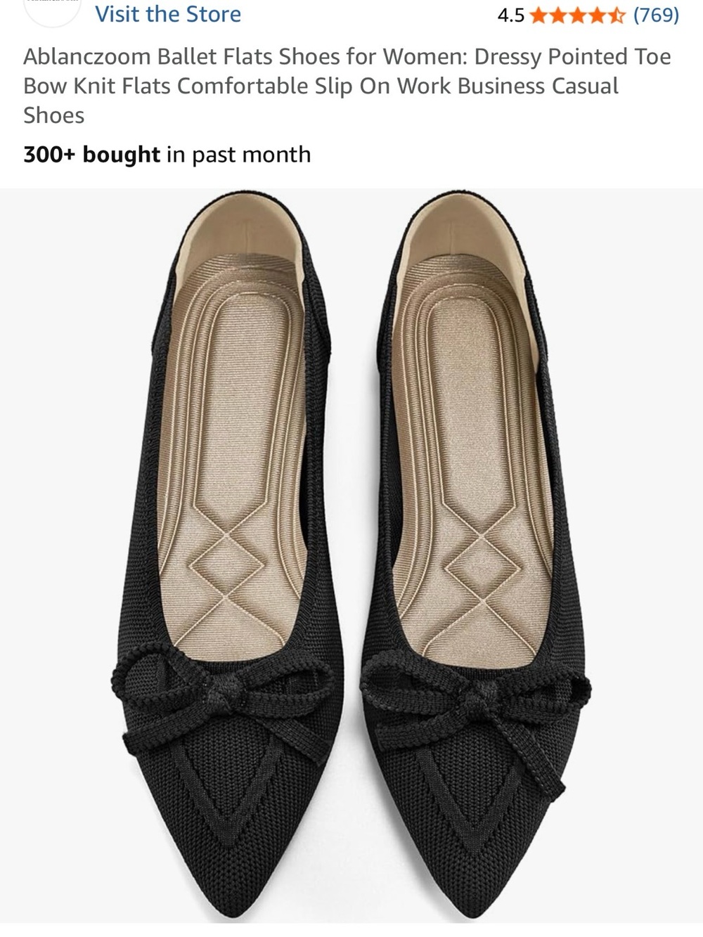 Black Pointed-Toe Bow Knit Ballet Flats